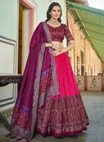 Tussar Silk Pink Festival Wear Printed Ready To Wear Lehenga Choli